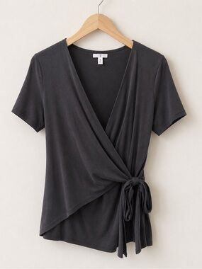 Nordstrom BP Wrap Front Short Sleeve Top - Charcoal